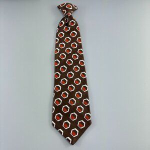 Prince Consort Golden Clasp Brown / White Geo Men's Clip on Tie 4" x 17" Vintage